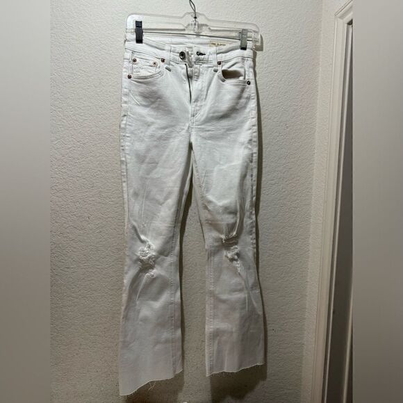 Rag & Bone Nina High Rise Ankle Flare Jeans in Summer White with Holes Size 24 - Picture 2 of 10